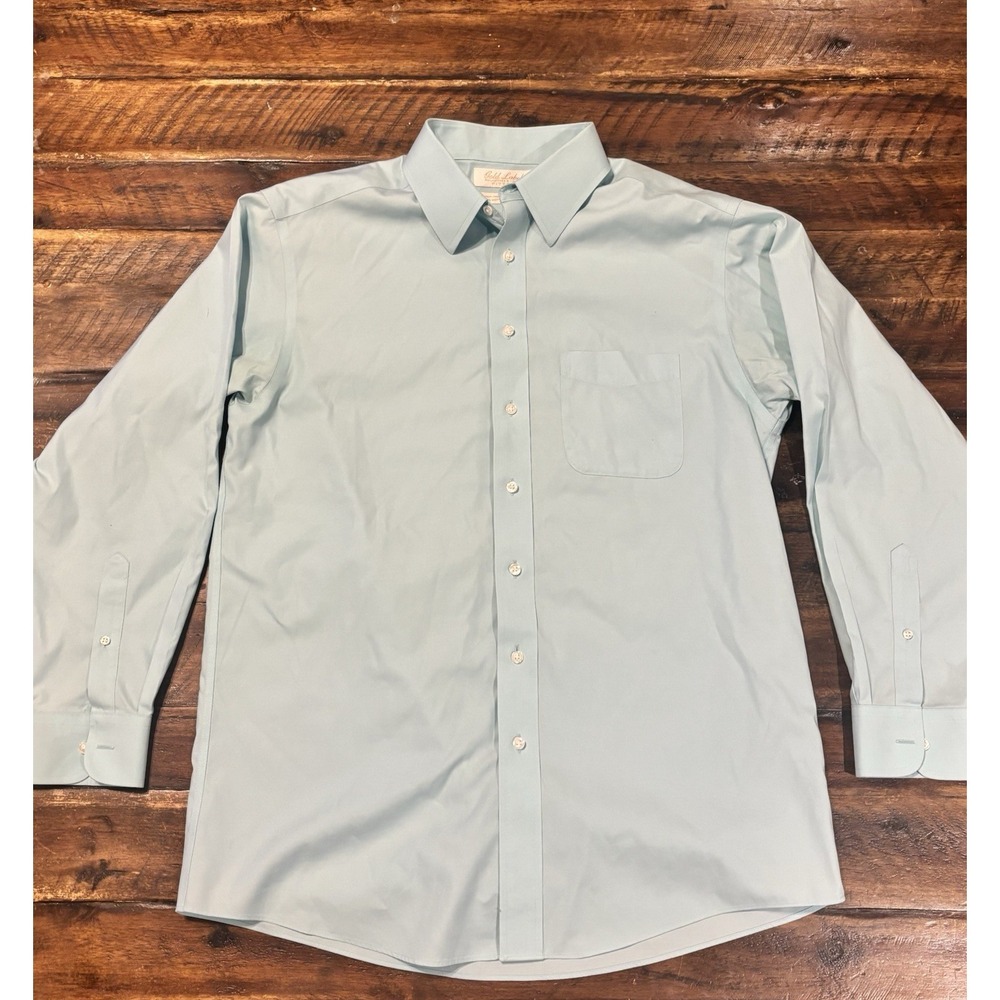 Roundtree And Yorke Gold Label Blue Button Shirt Sz 16 33 100% Cotton Pinpoint